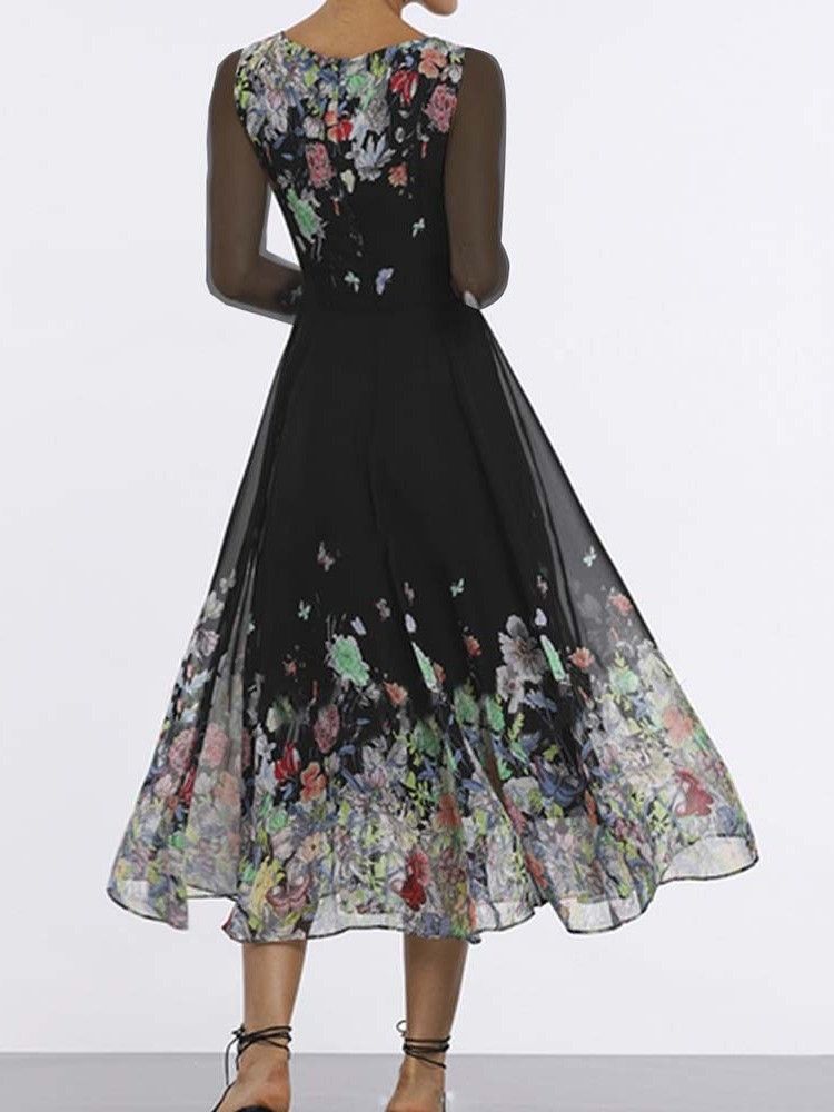 Langermet Print Mid-Calf Mid Waist Floral Dress