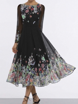 Langermet Print Mid-Calf Mid Waist Floral Dress