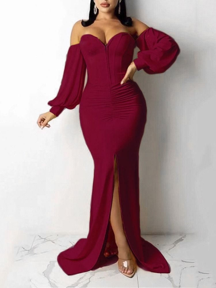 Off Shoulder Delt Gulv-Lengde Pullover Mid Waist Dress