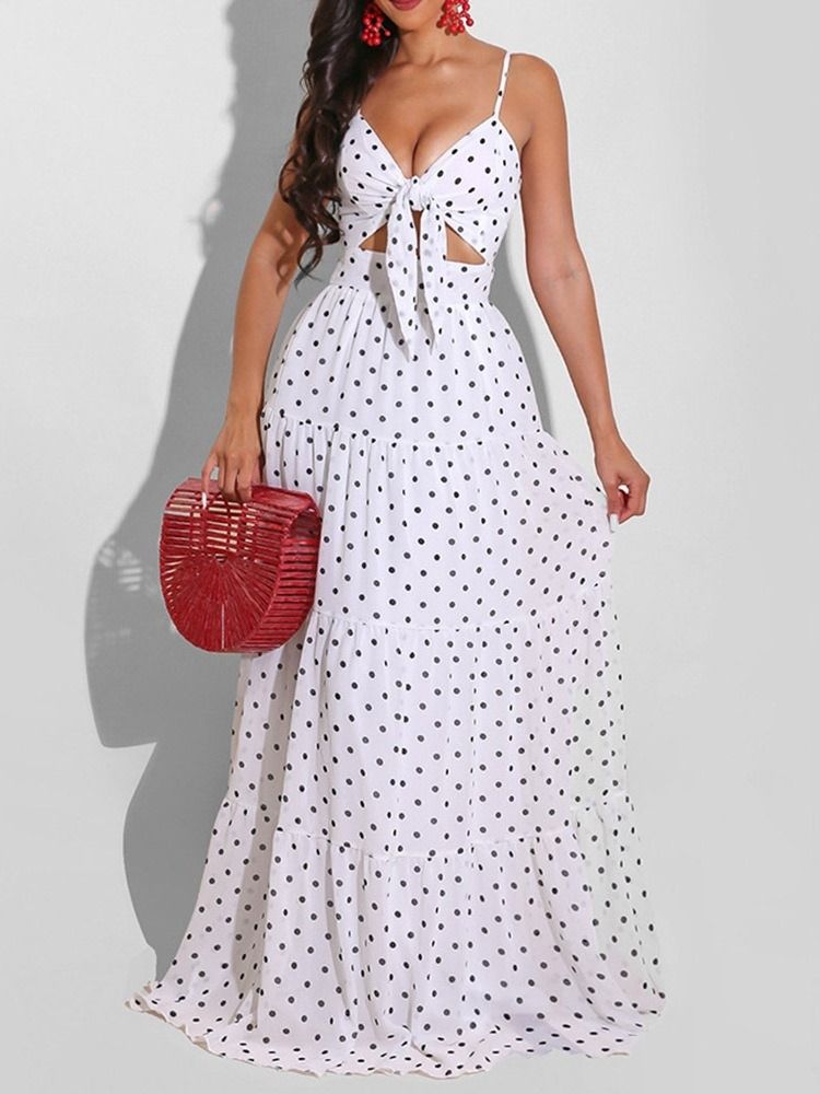 Patchwork Ermeløs Gulvlengde Genser Polka Dots Maxi Dress