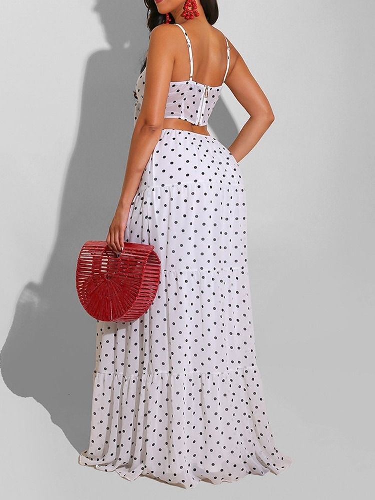 Patchwork Ermeløs Gulvlengde Genser Polka Dots Maxi Dress