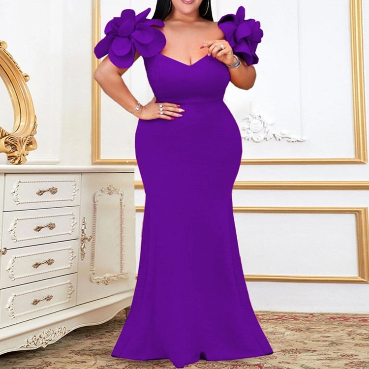 Plus Size Kortermet Gulv-Lang Summer Petal Sleeve Maxi Dress