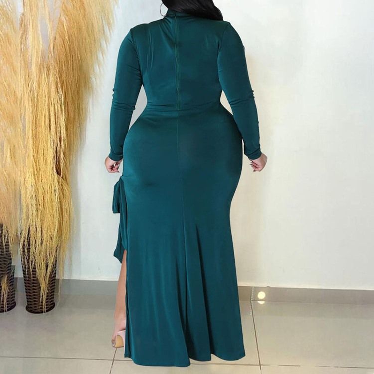 Plus Size Split Langermet Gulvlang Western Pullover Maxi Dress