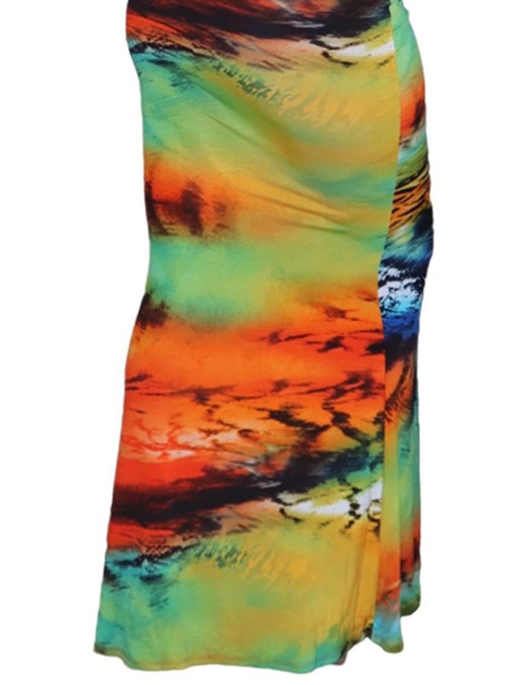 Print Ermeløs Gulvlengde Mid Waist Color Block Dress