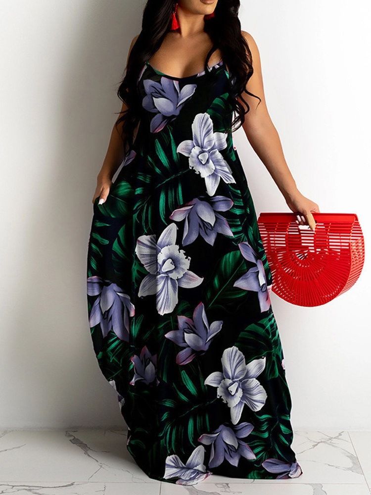 Print Gulvlang Ermeløs Bud Floral Maxi Dress