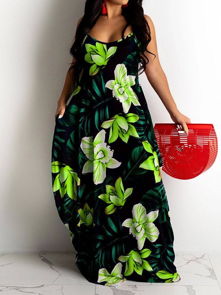 Print Gulvlang Ermeløs Bud Floral Maxi Dress