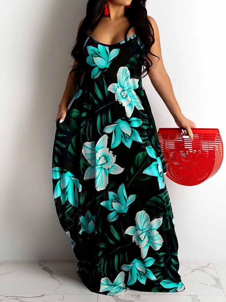 Print Gulvlang Ermeløs Bud Floral Maxi Dress