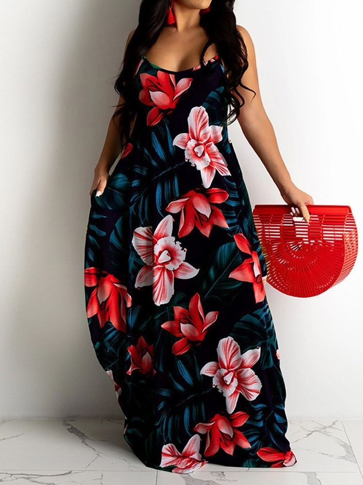 Print Gulvlang Ermeløs Bud Floral Maxi Dress