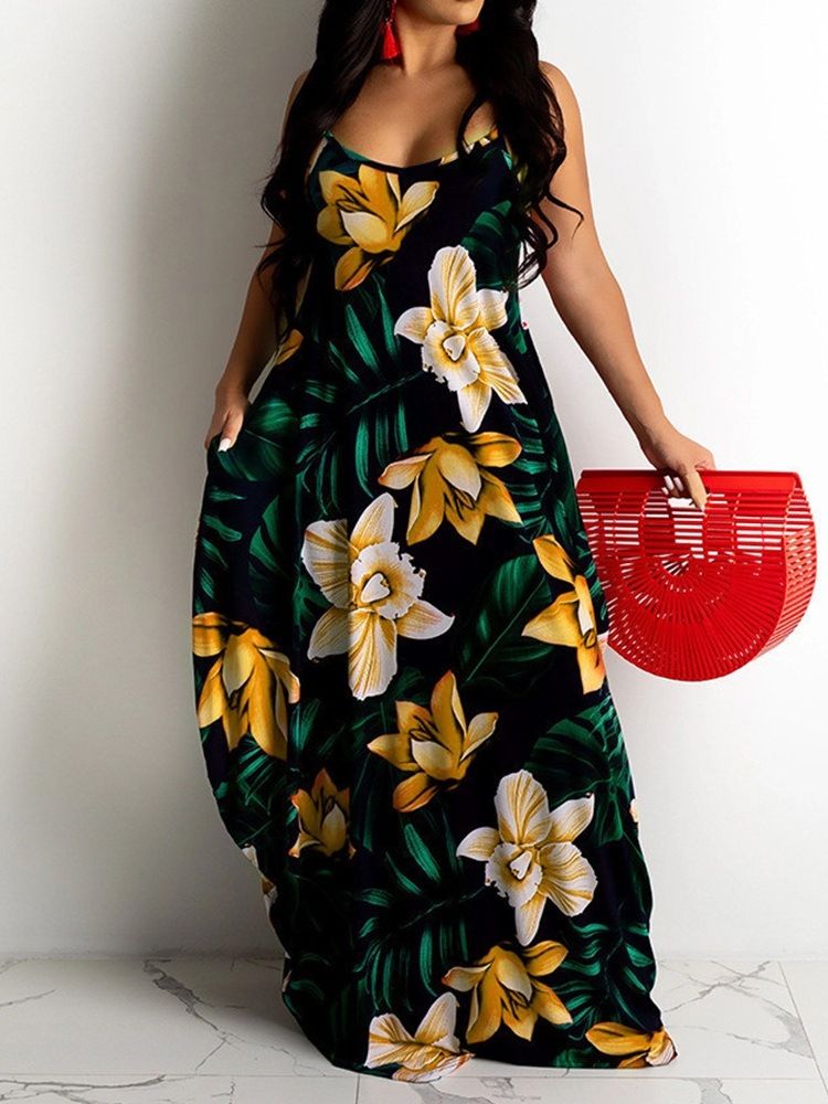 Print Gulvlang Ermeløs Bud Floral Maxi Dress