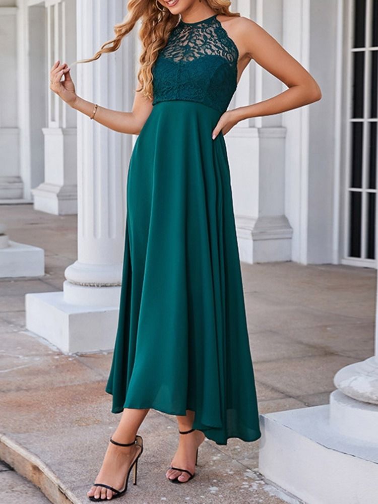 Rund Hals Ryggløs Gulvlengde Høy Midje Halter Maxi Dress