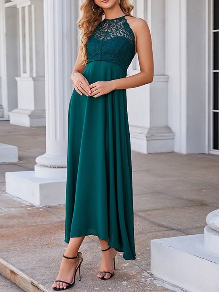 Rund Hals Ryggløs Gulvlengde Høy Midje Halter Maxi Dress