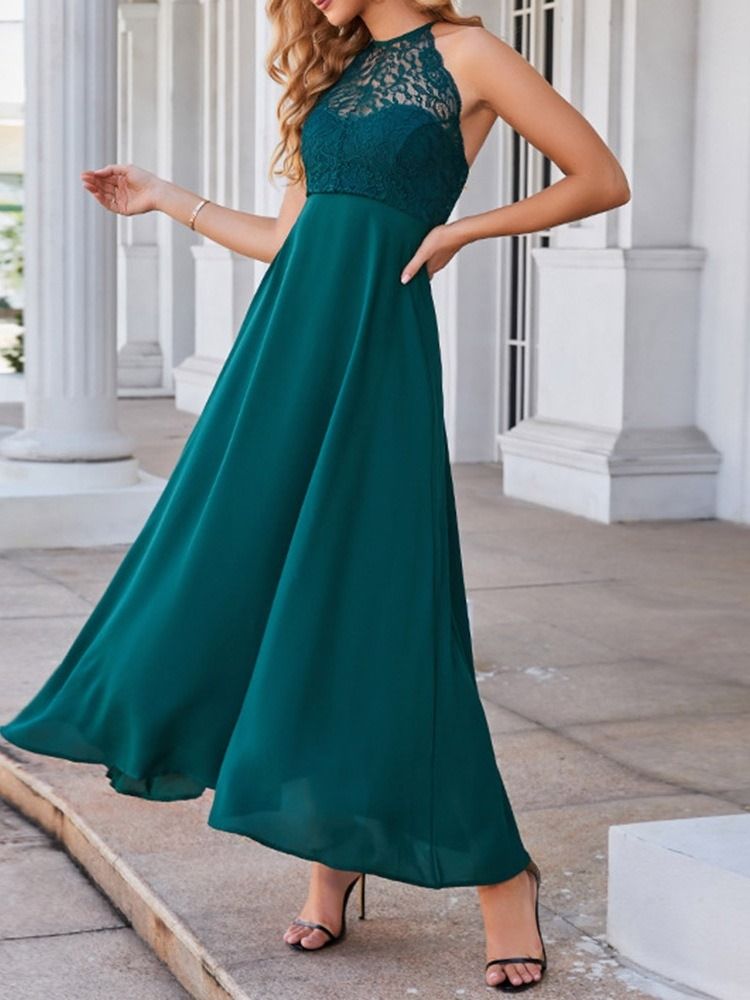 Rund Hals Ryggløs Gulvlengde Høy Midje Halter Maxi Dress