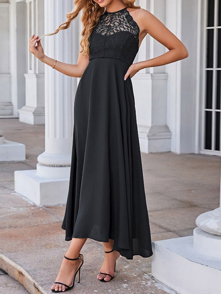 Rund Hals Ryggløs Gulvlengde Høy Midje Halter Maxi Dress