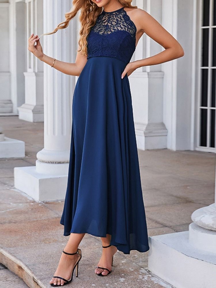 Rund Hals Ryggløs Gulvlengde Høy Midje Halter Maxi Dress