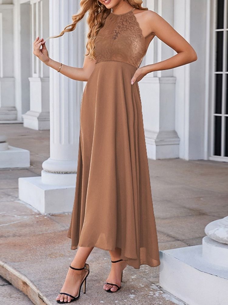 Rund Hals Ryggløs Gulvlengde Høy Midje Halter Maxi Dress