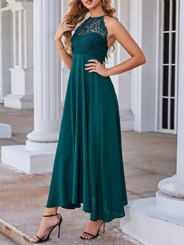 Rund Hals Ryggløs Gulvlengde Høy Midje Halter Maxi Dress